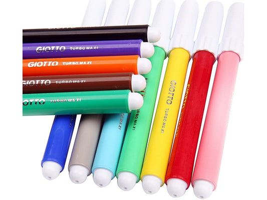 Giotto Turbo Pennarelli, Turbo Maxi Punta Larga, 5 mm, Confezione da 12, Assortiti