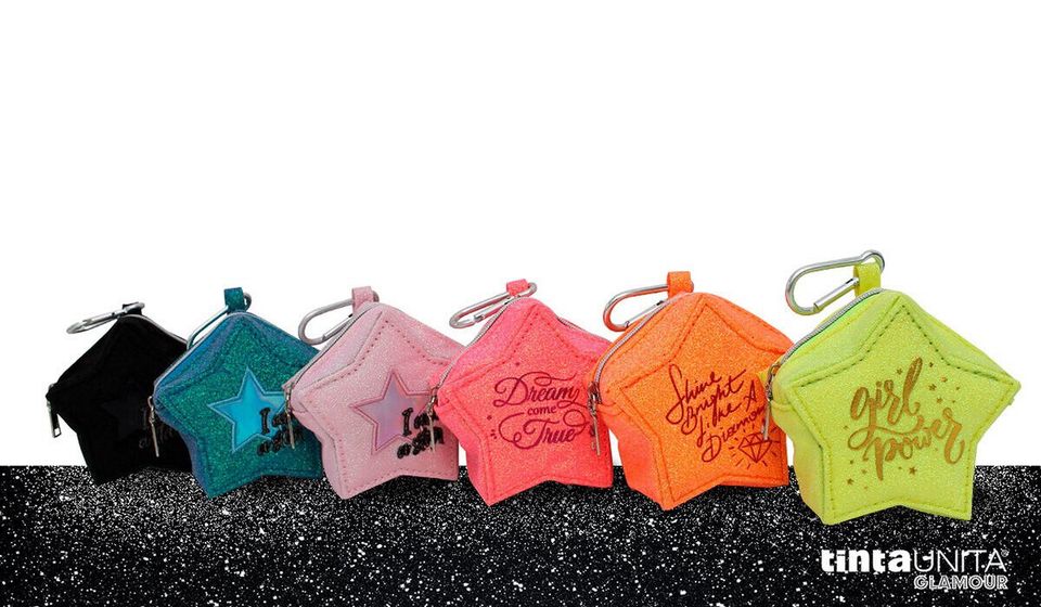 Porta Monete Stella Tinta Unita Glamour borsellino piccolo glitter fluo