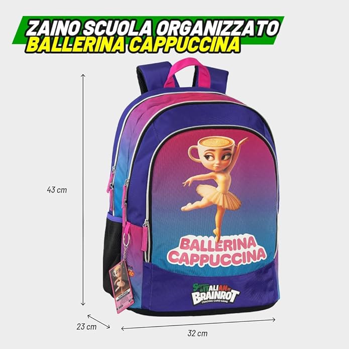 Zaino Scuola Organizzato Brainrot – Zaino con Scomparti per Ragazzi e Fan Brainrot