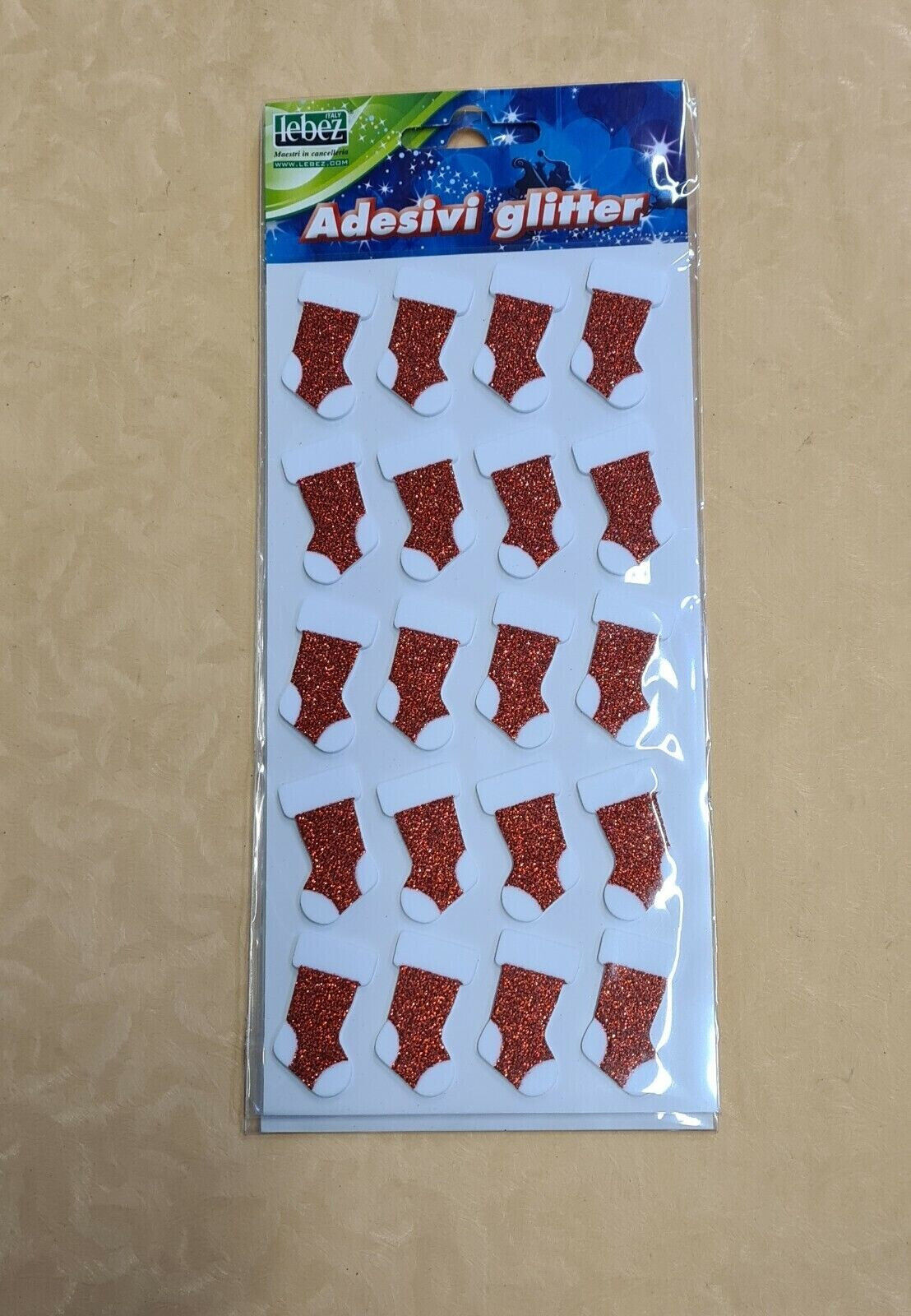 STICKERS ADESIVI IN RILIEVO GLITTER CALZA BABBO NATALE