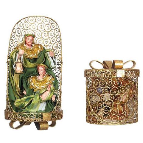 Set Natività 3 Pezzi in Box Regalo Rosso-Grigio - Presepe Sacra Famiglia Elegante