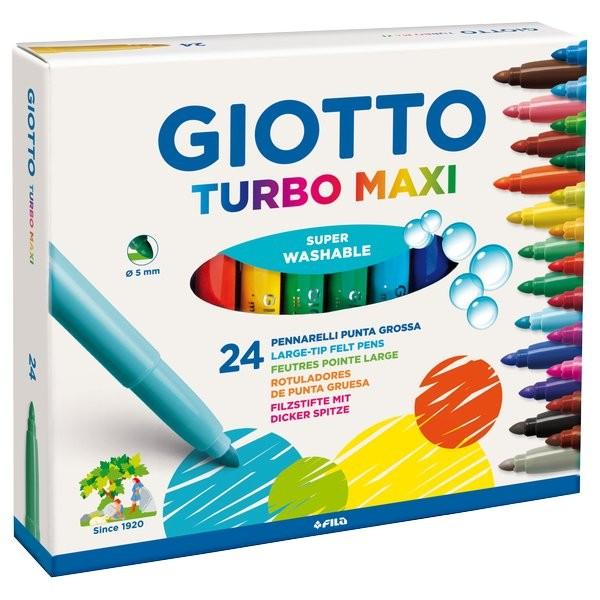 Giotto Turbo Pennarelli, Turbo Maxi Punta Larga, 5 mm, Confezione da 12, Assortiti