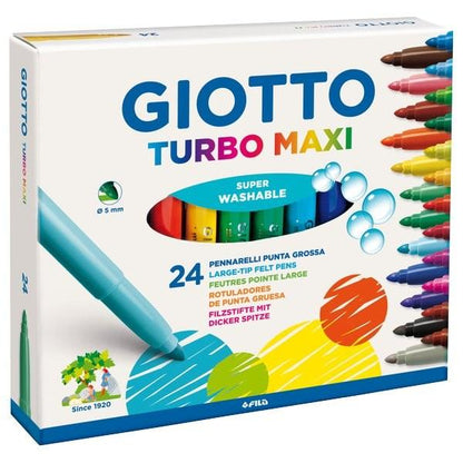 Giotto Turbo Pennarelli, Turbo Maxi Punta Larga, 5 mm, Confezione da 12, Assortiti