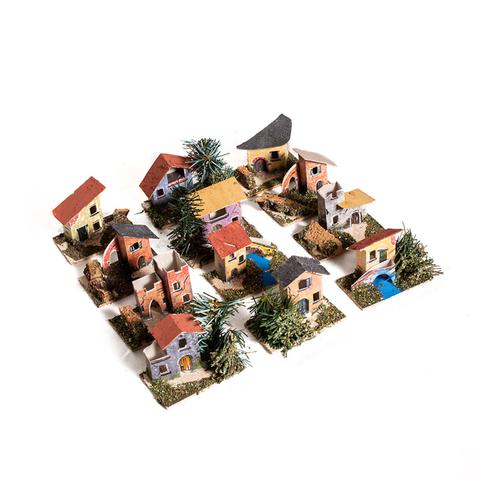 Confezione 12 Casette Presepe Litografate Verde Assortite - Decorazioni Presepe