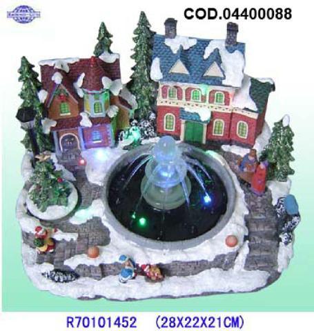 Giostrina Villaggio Natalizio con Fontana Luminosa - Decorazione Natale Musicale