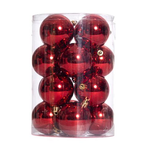Tubo 24 Sfere Natalizie Metallizzate Rosse 40mm - Decorazioni Natale