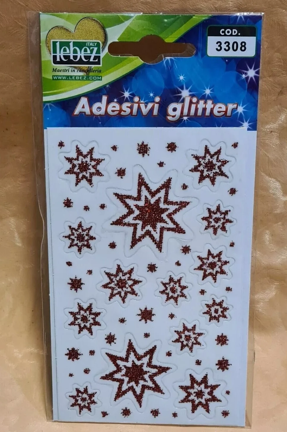 STELLE A OTTO PUNTE ROSSE STICKERS ADESIVI GLITTER