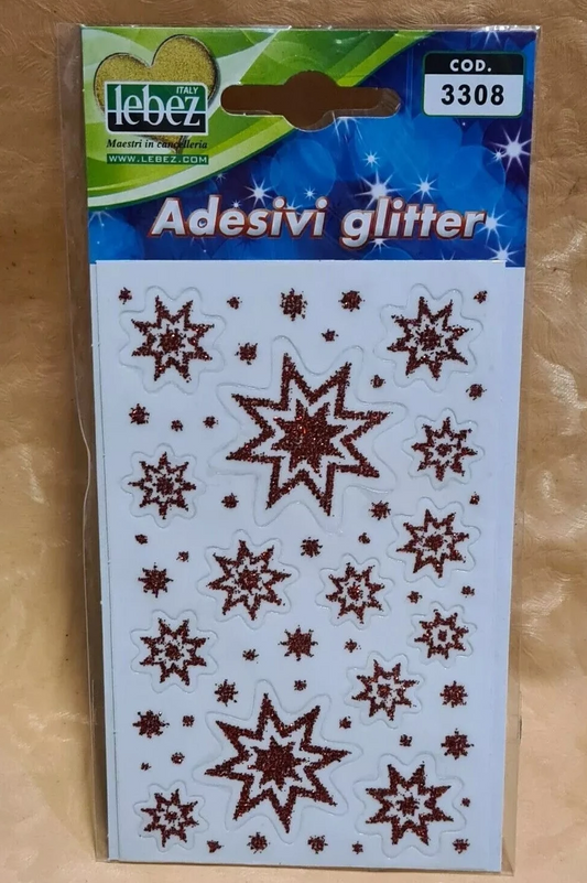 STELLE A OTTO PUNTE ROSSE STICKERS ADESIVI GLITTER