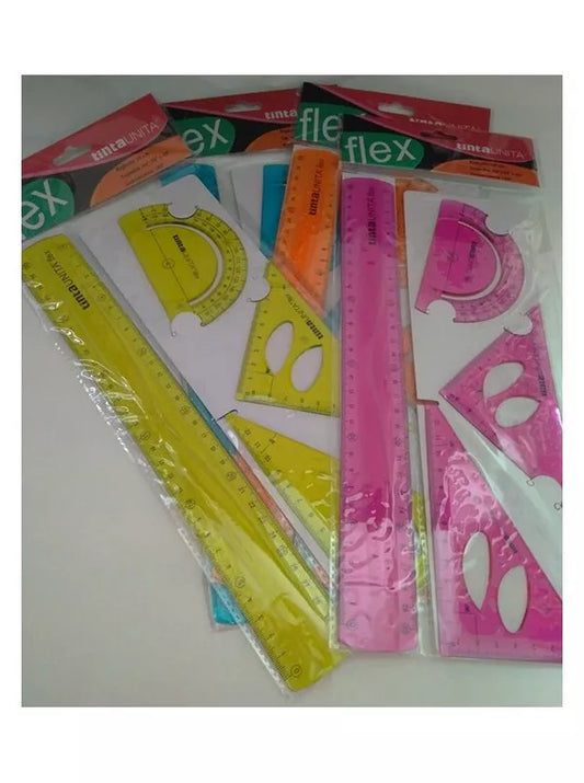 Kit FLEXI FLESSIBILE Riga 30cm + 2 squadre 45°/60° + Goniometro 180° TINTA UNITA
