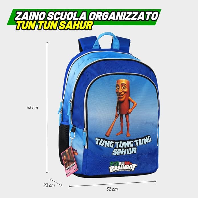 Zaino Scuola Organizzato Brainrot – Zaino con Scomparti per Ragazzi e Fan Brainrot