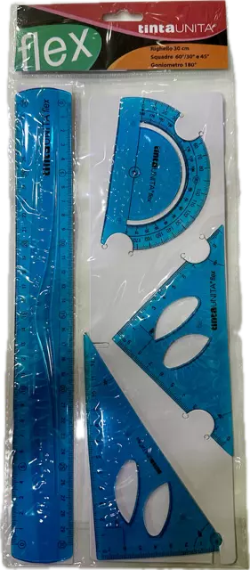Kit FLEXI FLESSIBILE Riga 30cm + 2 squadre 45°/60° + Goniometro 180° TINTA UNITA